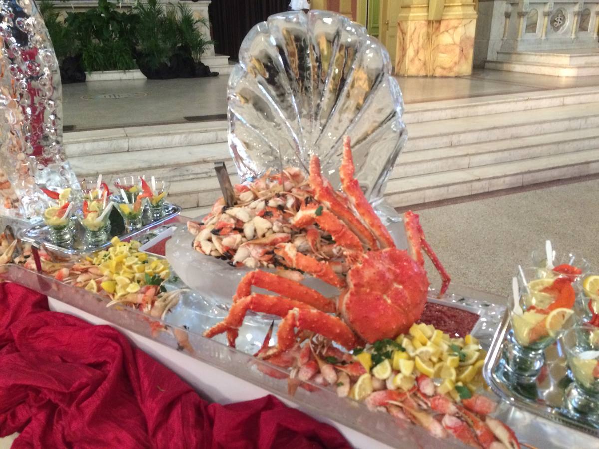 Iced raw bar display with carved centrepiece